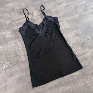 Vintage VTG Whispy Goth Lace Trim Cami Tank Top Y2K